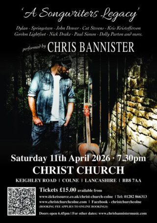 Fancy coming to the Chris Bannister Concert on Saturday but haven't been able to get a ticket or perhaps you don't do online booking?  Well don't worry, just come along and pay on the door by cash or card.  It's £15 per person and not only will you enjoy the singing and playing of a fantastic musician but you'll also be helping towards the fund-raising for the much needed repair of our church tower, as all profits from the concert will go to this appeal.  There will be a bar available and homemade pie and peas will be on sale at the interval.  So I hope to see many of you there, you'll be made very welcome.