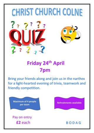 Following on from the success of our February quiz, we have another scheduled for this coming Friday evening.  Come along and enjoy a fun evening with great company and exercise those brain cells; you'll be glad you did!